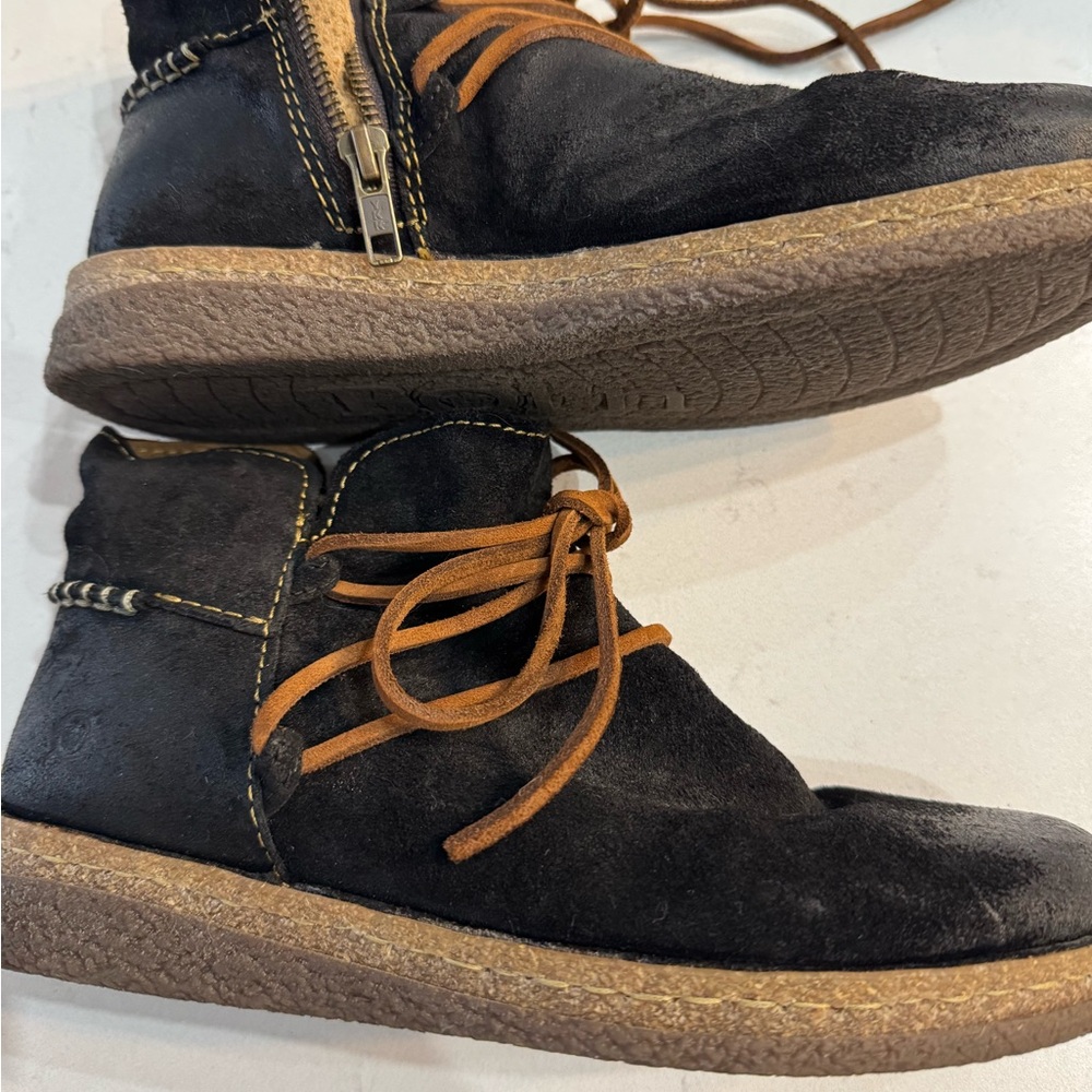 Born Black Suede Ankle Boots with Brown Accents